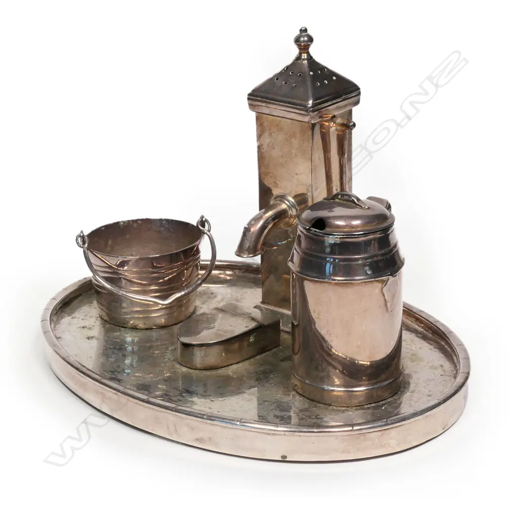 A 19thC Heinrich Kohn marked silver plate novelty cruet set, Image 1++